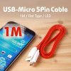 Coms USB Micro 5Pin 케이블 1M, Red, LED, 양면 커넥터, Flat 플랫, USB 2.0A(M)/Micro USB(M), Micro B, 마이크로 5핀, 안드로이드