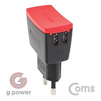 Coms G POWER 가정용 2포트(2port, 2구) 스마트폰 태블릿 멀티 충전기 5V/2A /마이크로 5핀 (Micro 5Pin, Type B) 케이블, Black USB 전원 AC DC