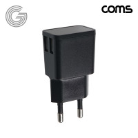 Coms G POWER 가정용 2포트(2port, 2구) 스마트폰 태블릿 멀티 충전기 5V/2A /마이크로 5핀 (Micro 5Pin, Type B) 케이블, Black USB 전원 AC DC