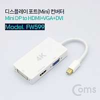 Coms 미니 디스플레이포트 멀티 컨버터 4K@30Hz Mini DP M to HDMI F+DVI F+VGA F DisplayPort