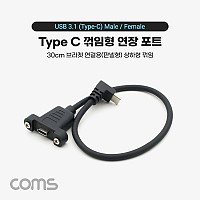 Coms USB 3.1 Type C 케이블 30cm C타입 to C타입 브라켓 연결용 나사 고정형 전면꺾임