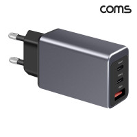 Coms 65W 3포트 GaN 고속 충전기 USB C타입 PD3.0 PPS지원 USB 전원 AC DC 스마트폰 태블릿 멀티