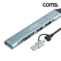 Coms 4 IN 2 꼬리물기 허브 SD TF 카드리더 USB C타입 5Gbps USB 3.0, USB 2.0