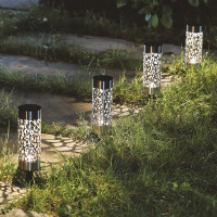 Coms 태양광 LED 정원등 원통 그물무늬 야외조명 전원주택 테라스 조명