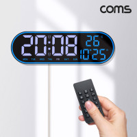Coms 디지털 LED 벽시계 벽걸이 온도 날짜 요일표시 카운트다운 스톱워치 듀얼알람 밝기조절 리모컨포함