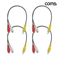 Coms RCA 2선 젠더 케이블 Y형 RCA M to RCA Fx2 25cm 4개입
