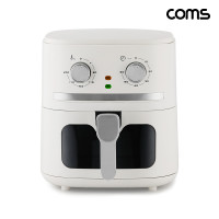 Coms 6.5L 에어프라이어 White 투명 창 사각 바스켓 빵 군고구마 생선구이 다양한 요리에 최적화