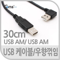 Coms USB Type A 2.0 케이블 30cm 우향꺾임 꺽임 데이터 충전